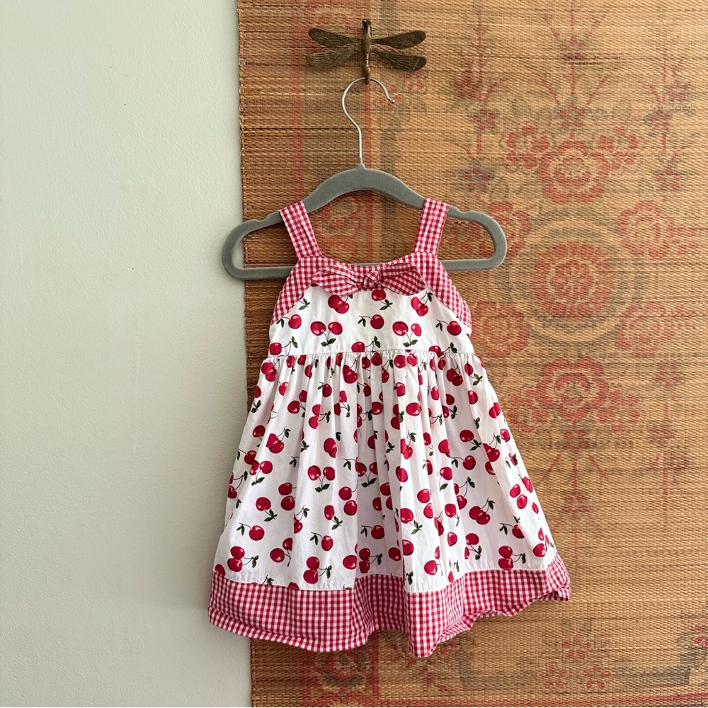 Vintage Cherry Print & Gingham Cotton Summer Dress - Picture 1 of 6